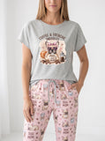 Coffee & Frenchie Dog Mom Soft Knit Pajama Set for Women