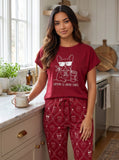 Cute Dog Mom Soft Knit Pajama Set — French Bulldog Graphic Tee & AOP Jogger Pants for Women