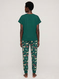 Women's dachshund wine knit pajama set, forest green AOP jogger and graphic tee, I Do What I Want print