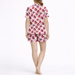 Women’s Silky Satin Pajama Set – Cartoon Love Character Print