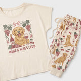 Wine & Wags Club Knit Pajama Set for Golden Retriever Women