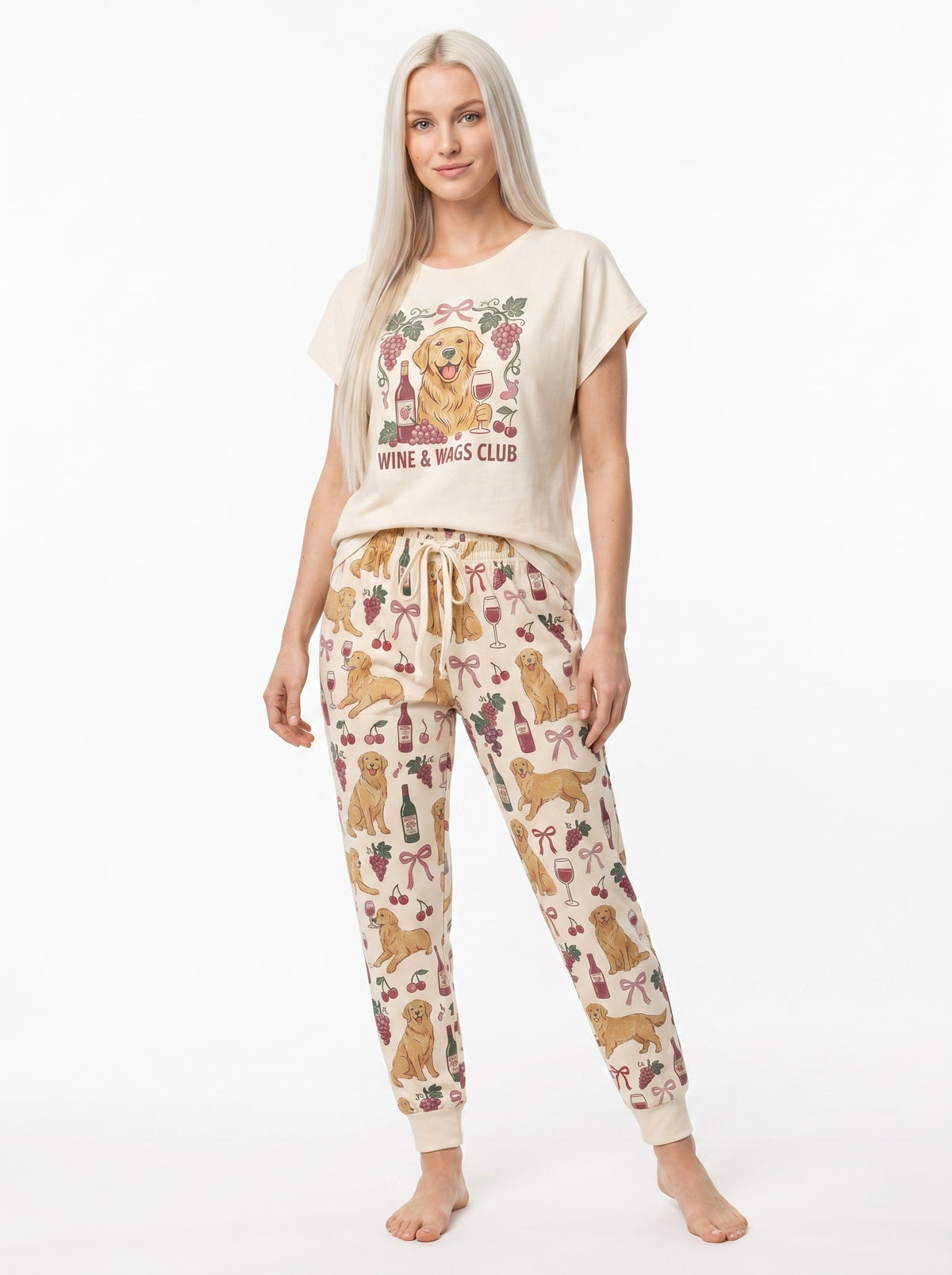Wine & Wags Club Knit Pajama Set for Golden Retriever Women