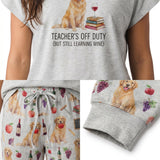 Teacher Off Duty Golden Retriever Cozy Knit Pajama Set for Women