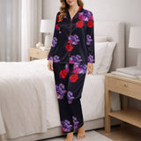 Silk-Style Floral Sleepwear with Contrast Piping