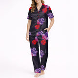 Short Sleeve Button-Down Pajamas with Floral Pattern