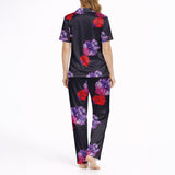 Short Sleeve Button-Down Pajamas with Floral Pattern