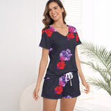 Women's V-Neck Floral Short Set