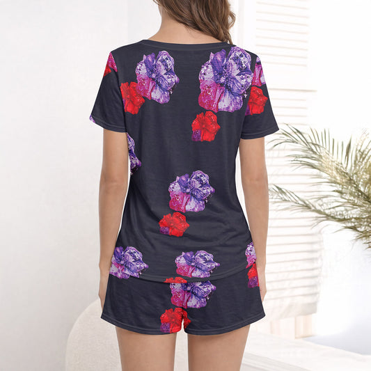 Women's V-Neck Floral Short Set