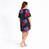 Short Sleeve Floral Print Sleep Dress - Midnight Garden